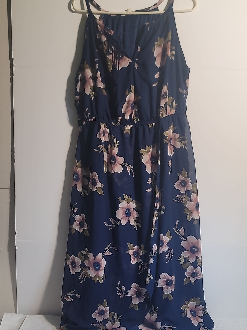 Blush Navy Floral Maxi Dress with Pink Flowers